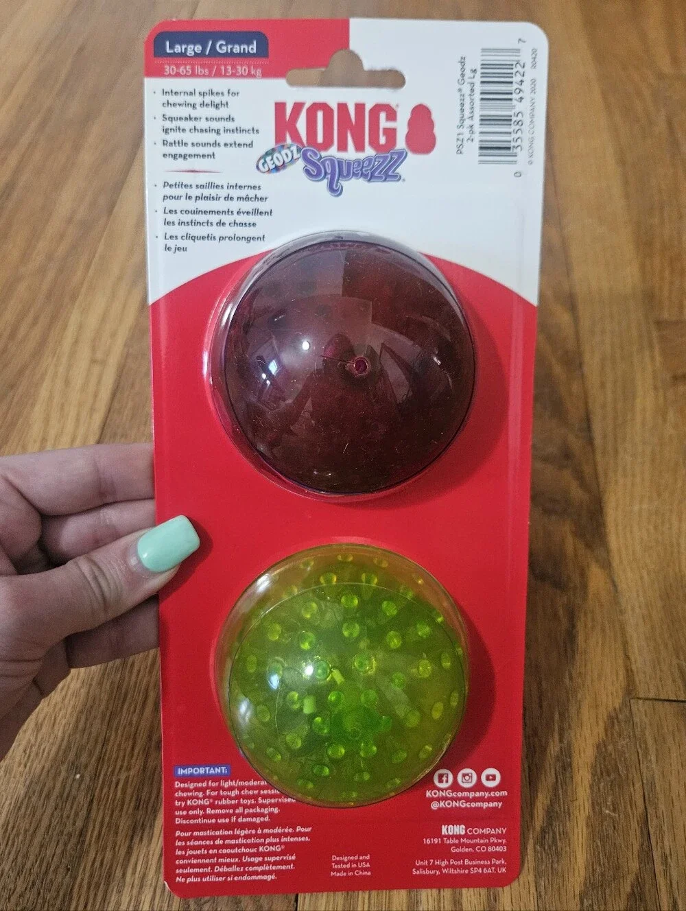 NIB Set Of 2 Balls KONG Geodz Squeezz Balls Dog Toy Duo Size Large Squeaks